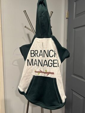 Green & White 'Branch Manager' Dog Hoodie - Pullover Pet Sweatshirt